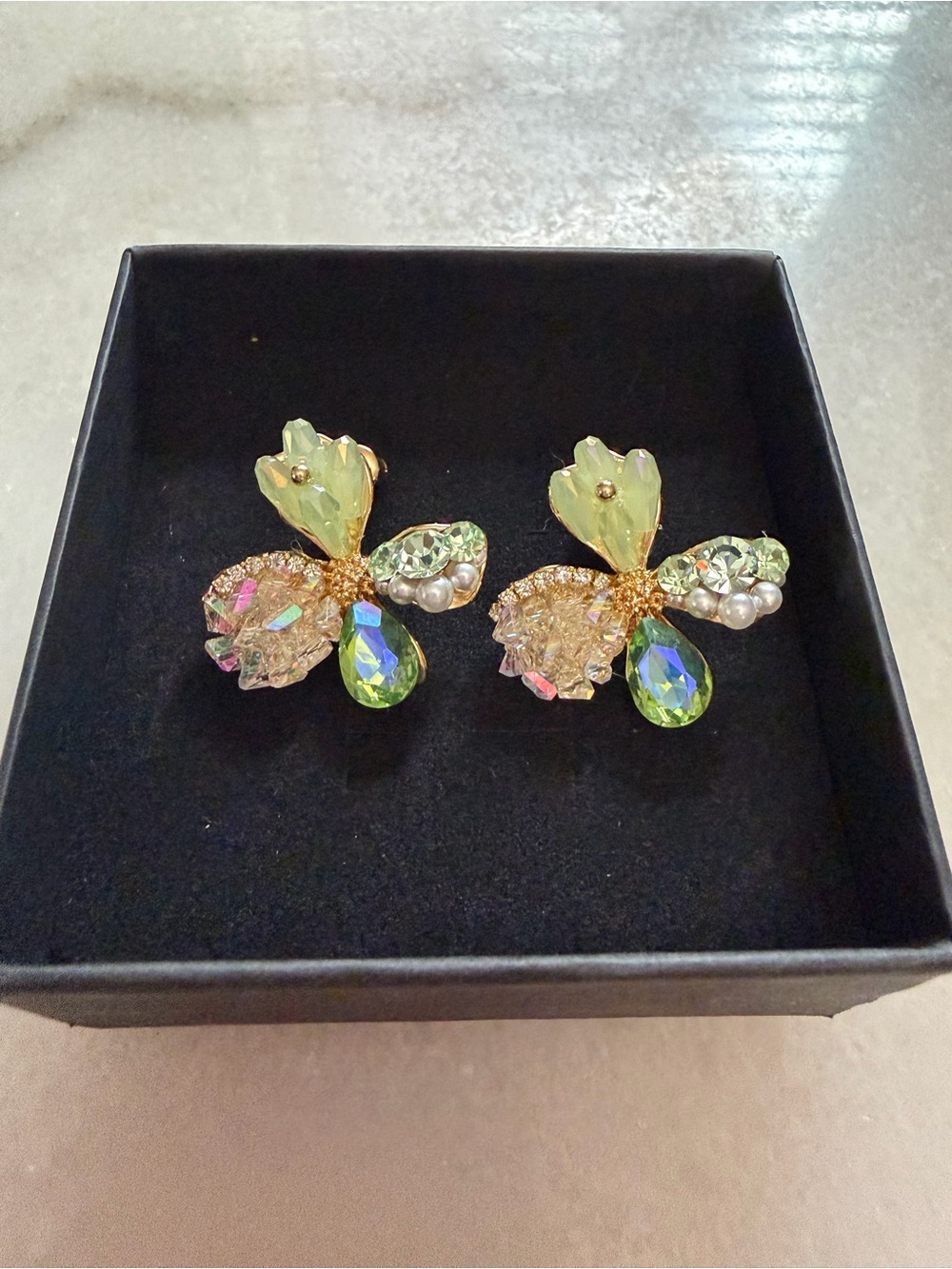 Crystal Accent Green Floral Statement Earrings